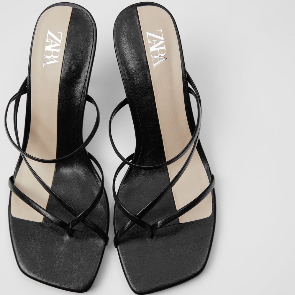 Zara Thin Strappy Sandals Heel Black Size 38